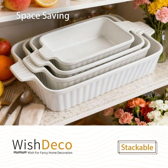 Набір форм для запікання (4 шт.), прямокутні, кераміка, для лазаньї, з ручками, жаростійкі, підходить для мікрохвильової печі та мийки