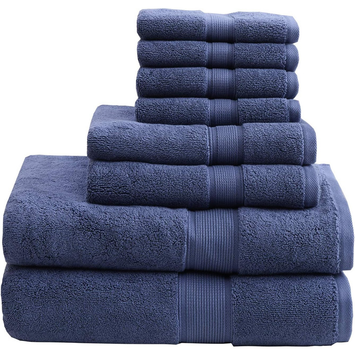 800GSM 100% Cotton Luxury Turkish Bathroom Towels, Highly Absorbent Long Oversized Linen Cotton Bath Towel Set, 8-Piece Includes 2 Bath Towels, 2 Hand Towels & 4 Wash Towels, Navy Slate Blue