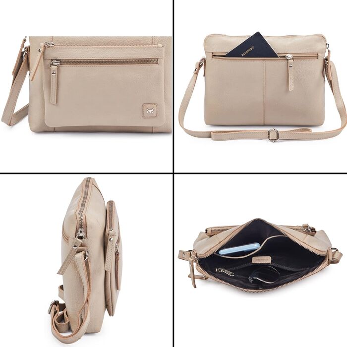 Сумка через плече Wise Owl з натуральної шкіри бежевого кольору (Nappa) для жінок та чоловіків, кросбоді, 5 відділень на блискавці