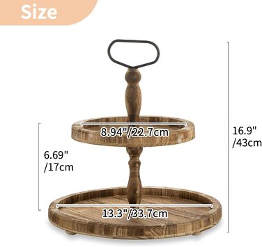Двоярусна підставка для тортів NUPTIO з дерева, дерев'яна підставка для чаювання, рустикальна підставка для тортів у стилі ферми, солодкий стійкий стійка з металевою ручкою для весілля, дня народження, Різдва, Хелловіна, вечірки, світло-коричнева