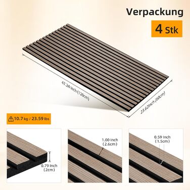 Акустичні 3D-панелі JAMELO з шпоном горіха, самоклеючі стінні панелі для звукоізоляції та декору стін, стелі та дверей, 10 шт. (30x15x1.2 см), колір світлий горіх