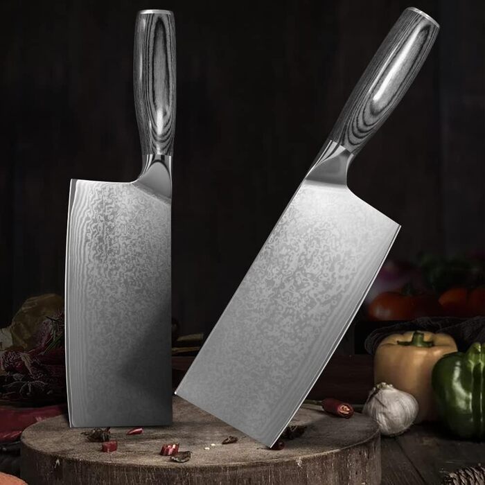 Набір кухонних ножів Damast: професійний ніж для м'яса, ніж шеф-кухаря, ручна робота, з нержавіючої сталі Damast, з антиковзним дерев'яним руків'ям, подарункова коробка