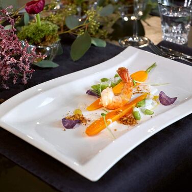 Villeroy & Boch New Wave Flat Plate, Square, Porcelain, White, Gourmet Plate 37 x 25 cm, 4