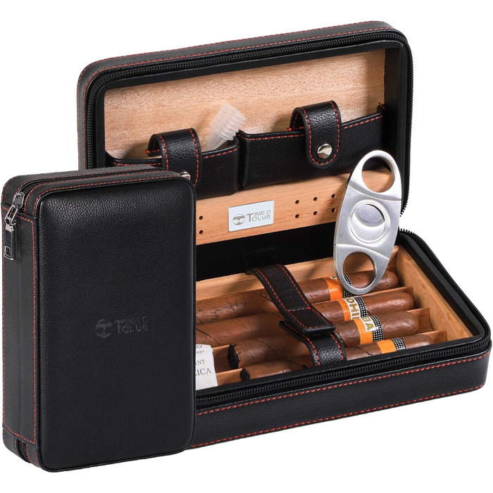 Чоловіче шкіряне цигарряне етої Time C Club для 4 цигарок з різаком та зволожувачем, подарунок для нареченого, на день народження, на День батька