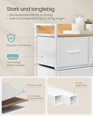 SONGMICS Chest of Drawers, Cabinet, 7 Fabric Drawers with Handles, Metal Frame, Industrial Design, Vintage Brown-Ink Black LTS137B01 (Cloud White + Oak Beige, 29W x 98.2D x 70H cm)