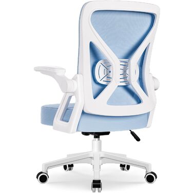 Ергономічне крісло для офісу, крісло для робочого столу з підйомними підлокітниками, регульована поперекова підтримка, офісне крісло для керівника, поворотне крісло, сітчасте крісло з функцією гойдання до 125°, (Синій, без підголівника)