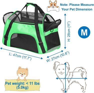 Транспортувальна сумка для тварин (кіт, собака, кролик, хом'як) - зелена, 47x27x28 см, до 5 кг