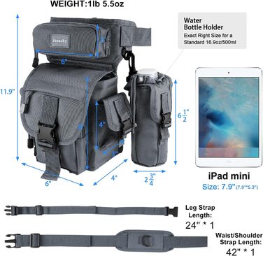 Тактична нагрудна сумка Jueachy на ногу, водонепроникна, для мотоциклів, риболовлі, кемпінгу (сіра)