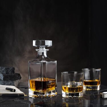 Square Whiskey Decanter Set with 2 Glasses in Box - Scotch, Whiskey, Wine Decanter Set for Men & Women, Father, Colleagues, Lovers - 3 Piece Set