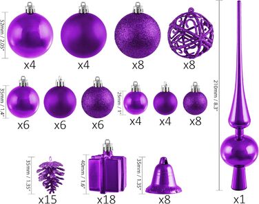 Набір прикрас на ялинку BRUBAKER 101 шт. з верхівкою, кремово-білий, фіолетовий