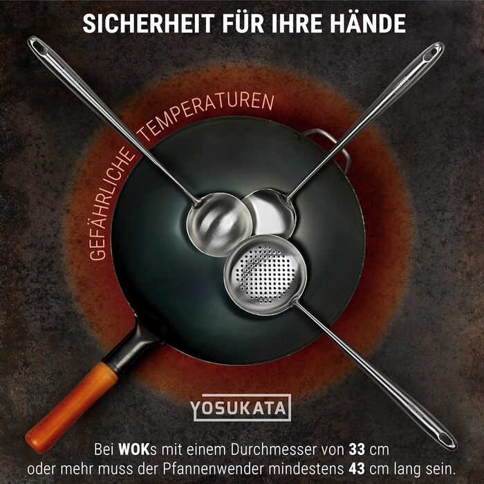 Набір кухонних аксесуарів YOSUKATA: вок, шумівка, лопатка з нержавіючої сталі 43 см (3 шт.)