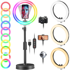 PEYOU Кольцеве світло з штативом, 42 режими RGB, для відео, Live, Vlog, YouTube, TikTok, макіяжу та фотографії