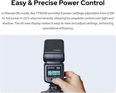 Спалах для камери Godox TT520III, швидка зарядка 1.8с, 400x потужність, сумісний з Canon, Nikon, Panasonic, Olympus, Pentax (без TTL)