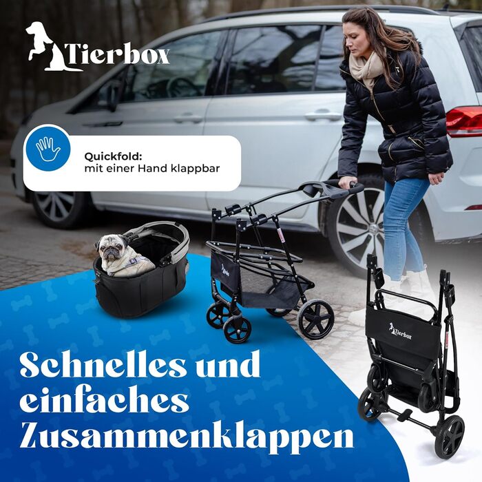 Візок для собак до 10 кг, візок для маленьких собак, складний з QuickFold, візок для котів сірого кольору