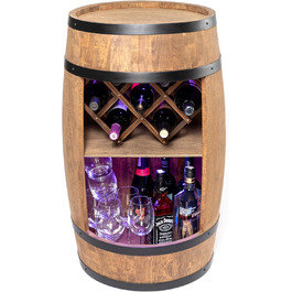 CREATIVE COOPER Fass bar LED RGB with Wine Holder - Wine Rack - Barrel Bar House Bar 80x50cm - Rustic Decor Bar Cabinet Wine Stand – Wine Cabinet (Dark Brown)