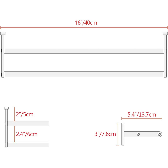 Тримач для рушників YUMORE, подвійний, 40 см, з нержавіючої сталі, для ванної кімнати та кухні, сріблястого кольору