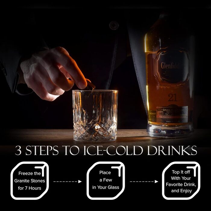 Набір для віскі: 8 гранітних охолоджувачів, 2 кришталеві келихи для бурбона та дерев'яна коробка. Ідеальний подарунок для чоловіків, батька, чоловіка, друга, начальника