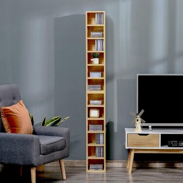 Комплект HOMCOM з 2 стелажів для CD/DVD, 6+6 полиць, 21x19x88 см, до 160 CD, колір бук бежевий, шафа для зберігання дисків