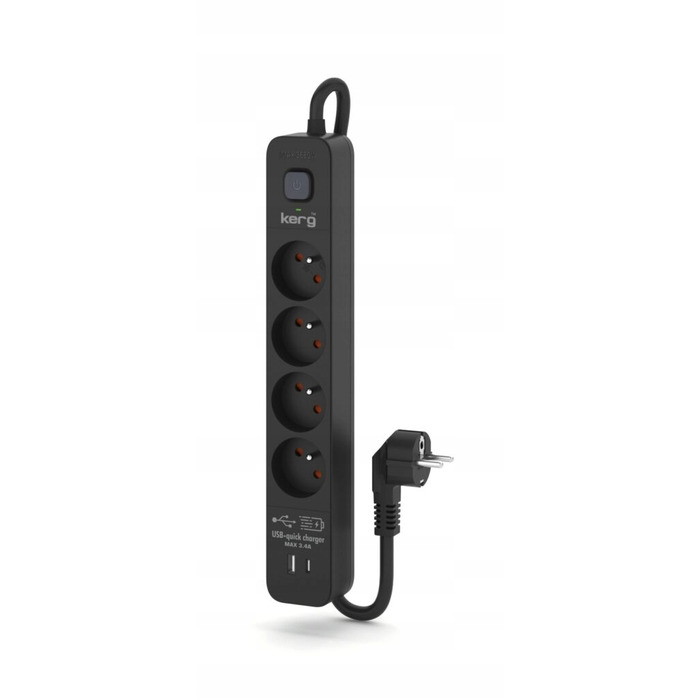 Мережний фільтр Kerg 3м, 4 розетки, USB-A + USB-C