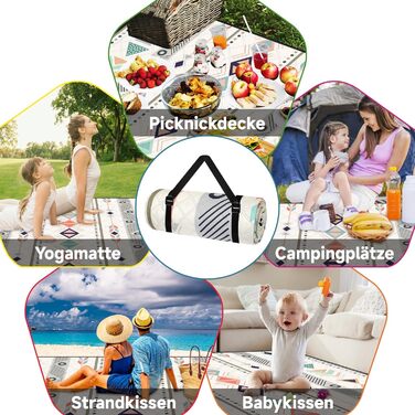 Плед для пікніка Hysagtek 200x200 см, водонепроникний, великий пляжний плед в стилі бохо для відпочинку на природі, кемпінгу, парку