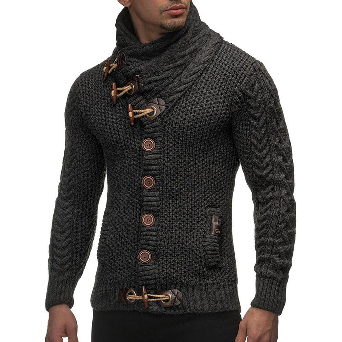 Чоловічий кардиган Leif Nelson з ґудзиками, Regular Fit, антрацитовий колір, для повсякденного та ділового стилю