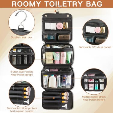 Чоловіча косметичка Elviros з PU-шкіри, 3 в 1, велика, водонепроникна, для подорожей, чорна