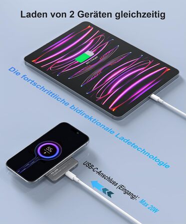 Power Bank MagSafe для iPhone 6000mAh: ультратонкий магнітний акумулятор 20W USB-C сірий