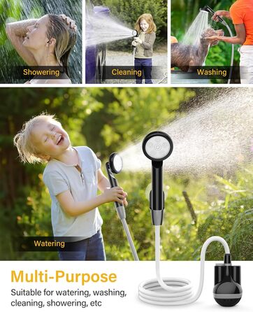 Portable Camping Shower with Pump - Rechargeable Battery Powered Camping Shower Set with 1.8m Hose - Camping Shower Set for Garden, Camping, Car Washing, and Pet Washing