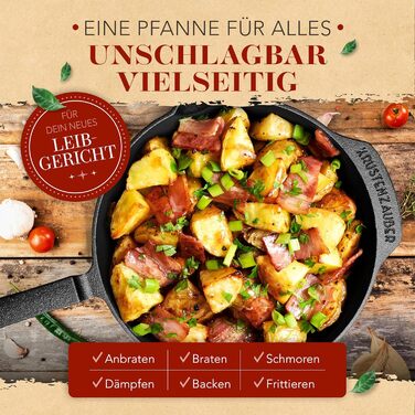 Чавунна сковорода-гриль Krustenzauber 26 см з індукційним дном та двома ручками - рифлена сковорода для смаження, ідеальна для індукційних плит