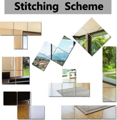 Дзеркальні плитки на стіну, 4 шт., 25x25 см, самоклеючі, акрил, для дитячої кімнати