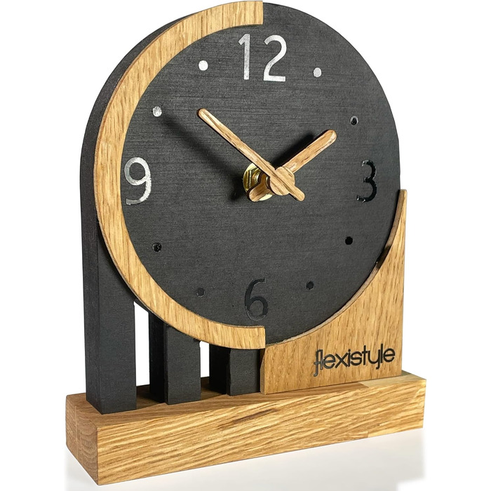 FLEXISTYLE Modern Stand Clock Small Wood Oak Living Room Bathroom (Style 3), Black/Oak, Black