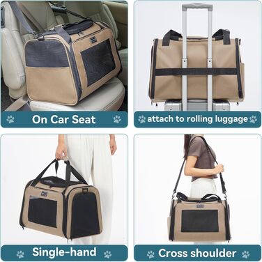 Транспортна переноска для котів та маленьких собак Petfit - легка переноска для подорожей літаком, з ременем безпеки та розкладною підстилкою, колір хакі (L)