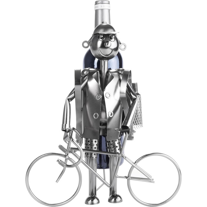 BRUBAKER Wine Bottle Holder Cyclist Metal Sculpture with Gift Card