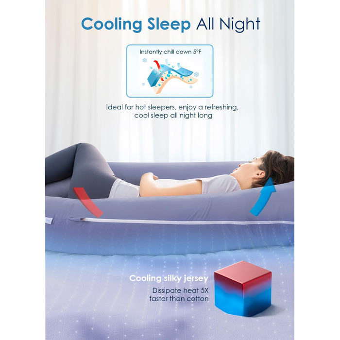 Охолоджуюча подушка для вагітних QUEEN ROSE, 140 см, U-подібна, знімний шовковистий чохол, рожева