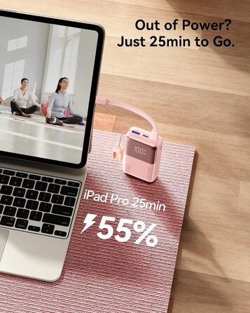 Power Bank INIU 45W 10000mAh з USB-C кабелем: заряд для ноутбука, iPhone, Samsung, MacBook, iPad та інших пристроїв (фіолетовий)