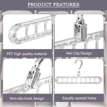 Набір з 5 компактних вішалок Cooltto 9-в-1: обертання 360°, антиковзаючі, з PET, для подорожей, органайзер для шафи, прозорі