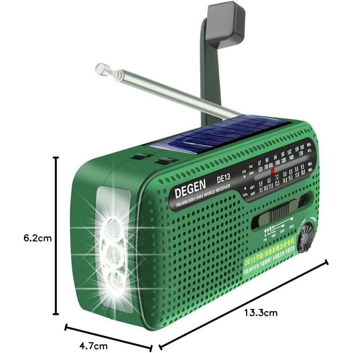 Радіо Degen DE13: портативне сонячне радіо FM/AM/SW з LED-ліхтариком, акумулятором та Powerbank для кемпінгу та надзвичайних ситуацій