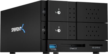 SABRENT Док-станція для жорстких дисків 2 відсіки USB A/C з RAID, SATA SSD/HDD, 2.5/3.5 дюймів, 5Gbps, підтримка 10TB