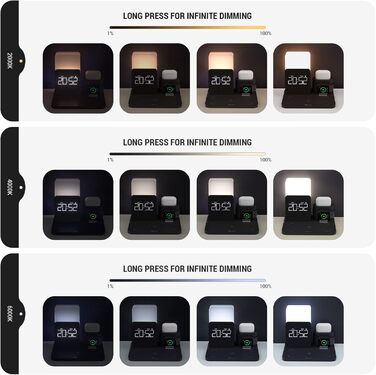 Бездротовий зарядний пристрій COLSUR 3 в 1: зарядка, нічник, будильник. Підходить для iPhone 16/15/14/13/12/11/X/8 Pro Max/Mini/Plus (Чорний)