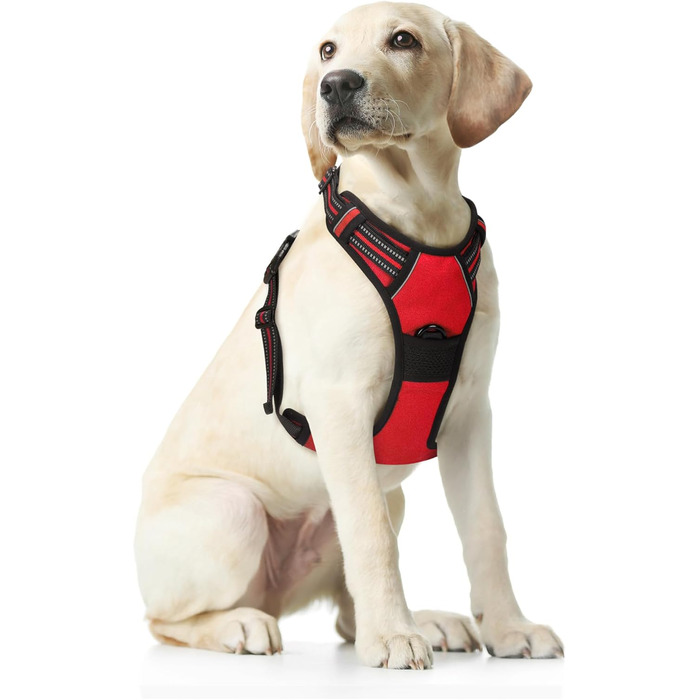 Шлейка для собак Funfox, середня порода, анти-тяга, з ручкою та світловідбиваючими смугами, без заплутування, червона (L)