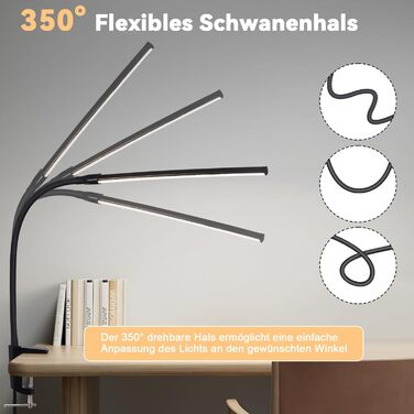 LED лампа для столу Homefire: регульована, чорна, з 3 кольорами та 5 рівнями яскравості, USB, для офісу та навчання