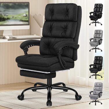 Офісне крісло ALFORDSON з регулюванням нахилу 150°, обертання 360° та підставкою для ніг. PU-шкіра, глянцево-чорний колір (Palmer - Льняний Чорний)