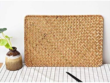 Set of 6, Rectangular Placemats made of Natural Seagrass, 43 x 30 cm, Woven Rattan Placemats for the Dining Table