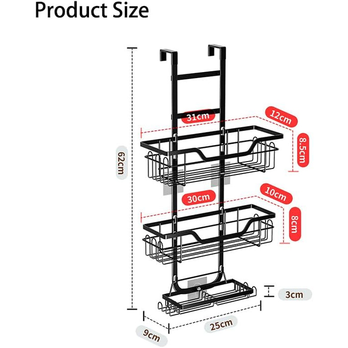 Настінна поличка для душу без свердління - 3 ярусна органайзер для шампуню. Підвісна поличка для душу, ванної кімнати з 4 гачками. Організація та зберігання у ванній кімнаті