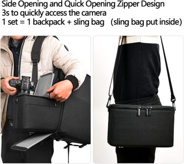 Чохол для камери CADeN, ватерпроф, з двома відділеннями, сумісний з Canon, Nikon, Sony - чорний (L)