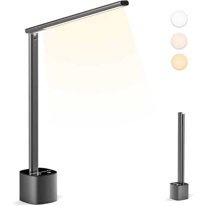 LED лампа настільна Hapfish з регулюванням яскравості, акумуляторна, з сенсорним керуванням, 5000mAh, для офісу, вулиці, приліжкові лампи (сіра)