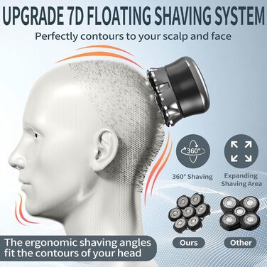 Електричний гоління голови для чоловіків Glatzen, 7D гнучкий знімний гоління, плаваюча головка, водонепроникний для мокрого та сухого використання, гоління з LED-дисплеєм