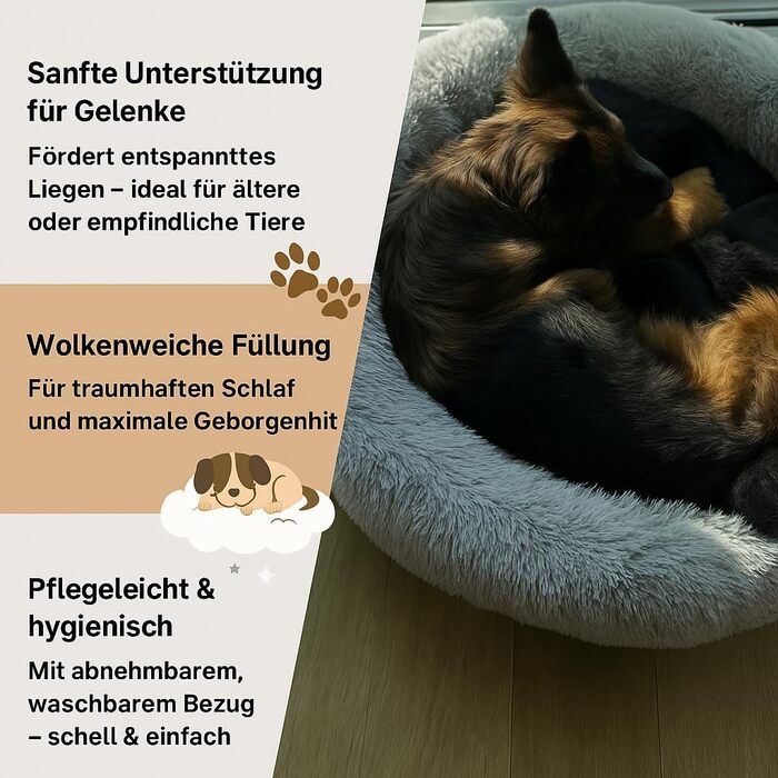 Кругле ліжко для собак та котів Pfoten&nasen® Wolke 7 - м'яке, знімний чохол, 75 см (Сірий/Білий)