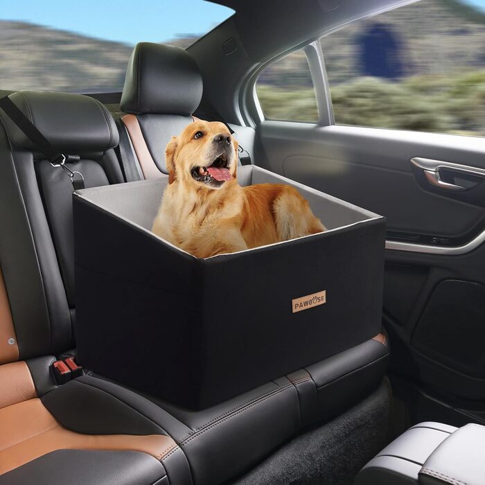 Автокрісло для собак, сіре, велике, до 20 кг, з кишенями для зберігання. Підходить для великих собак та цуценят. Знімне та миється.