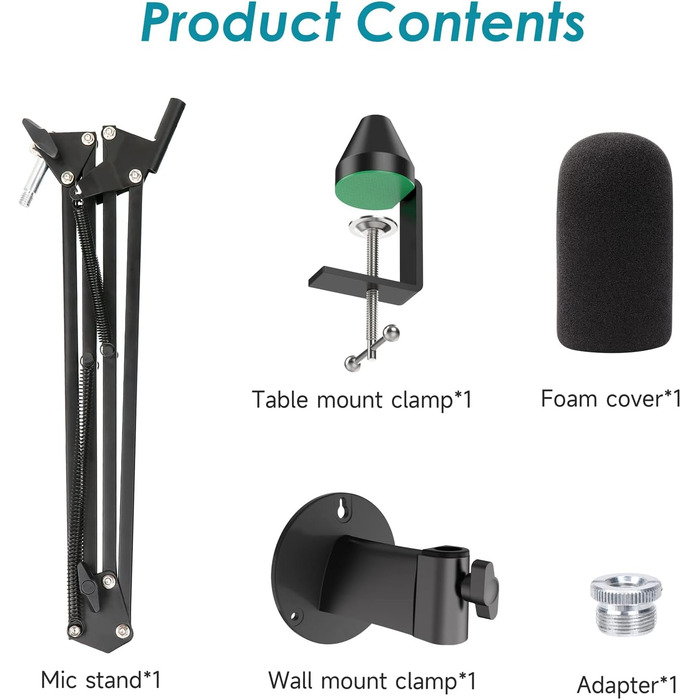 Кріплення для мікрофону YOUSHARES, сумісне з HyperX QuadCast, металева клямка для стільниці, підставка для мікрофона з поп-фільтром, гнучкий мікрофонний важіль